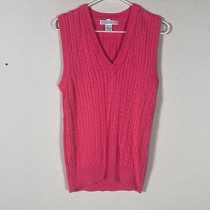 Vintage cable knit pink v-neck sweater vest women’s size small classic casual